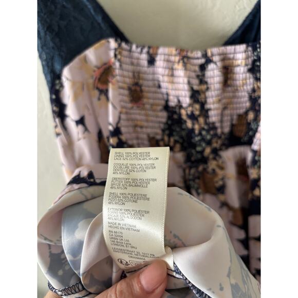 Free People Aurora Mini Dress Blue Lace Floral Satin Size XS - Picture 10 of 10